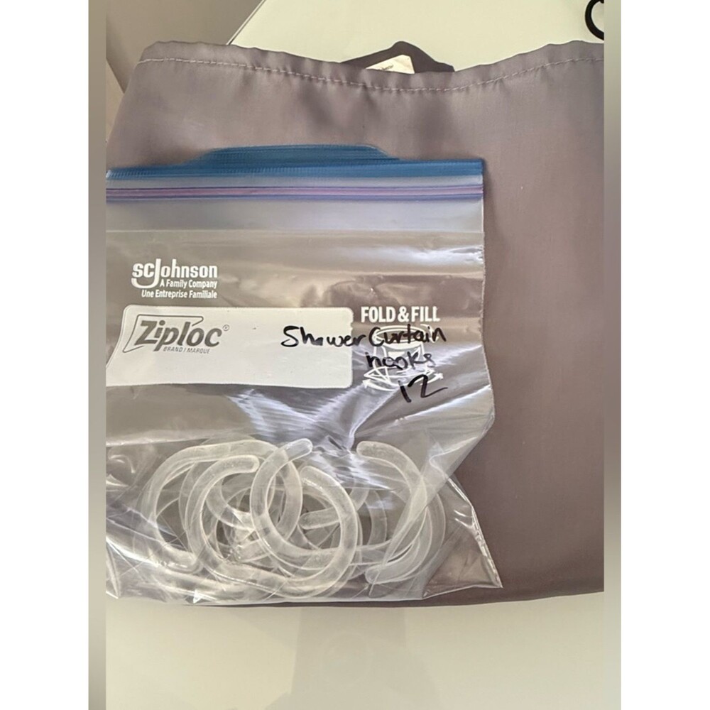 Mainstays Gray Shower Curtain Panel 71x70 and 12 shower hooks